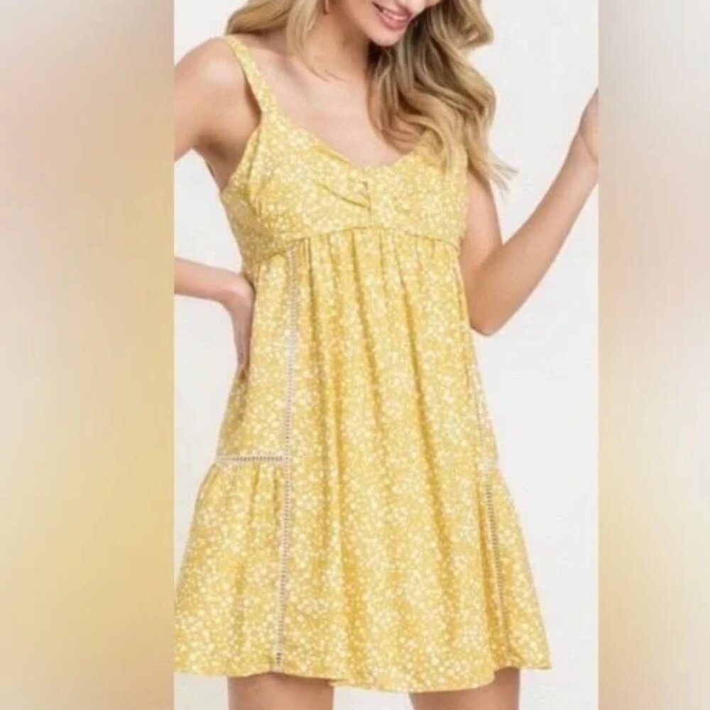 Lush Yellow Floral Mini Dress